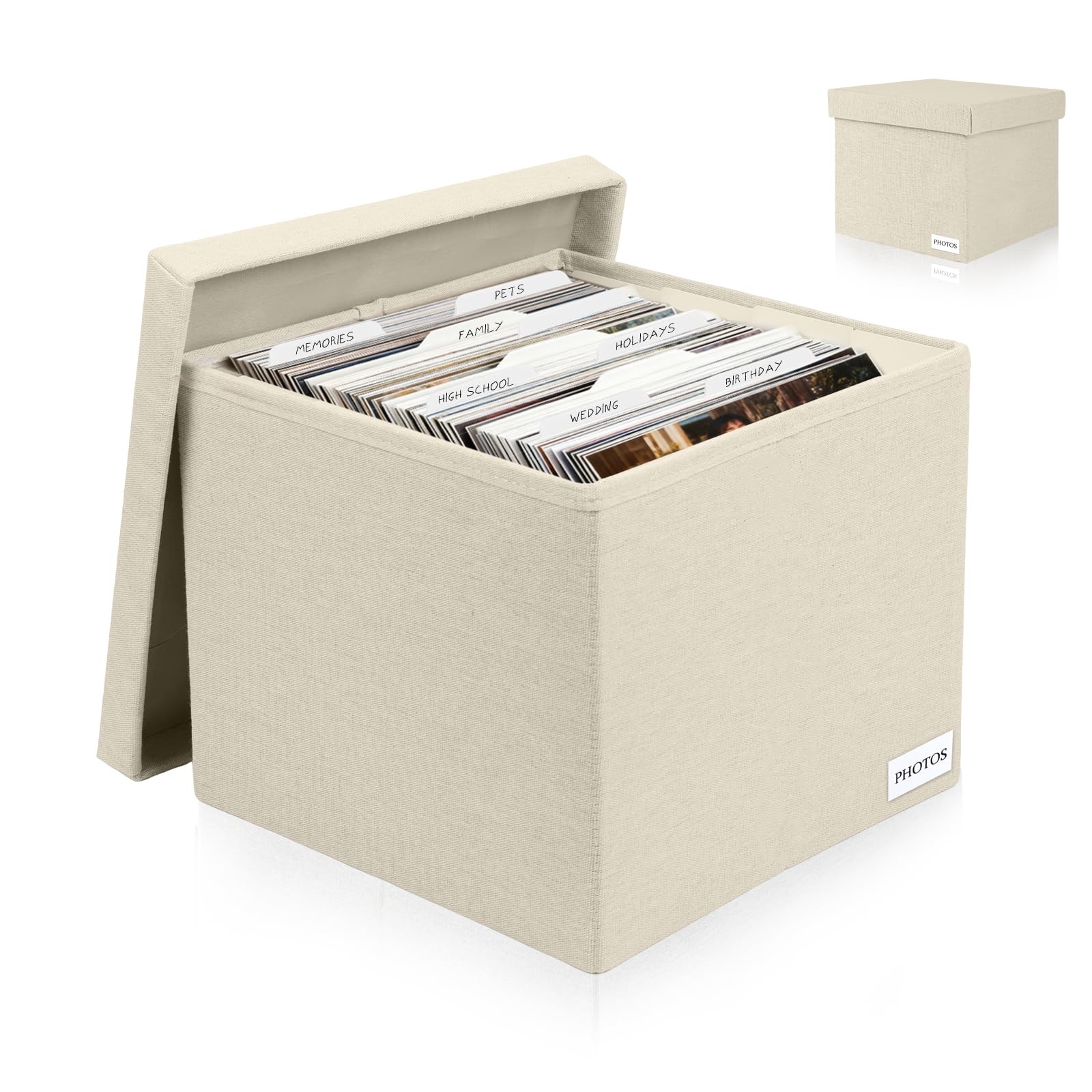 Beige Decorative Linen Scrapbook Photo Storage Box Dividers Fits 8x10 Inch