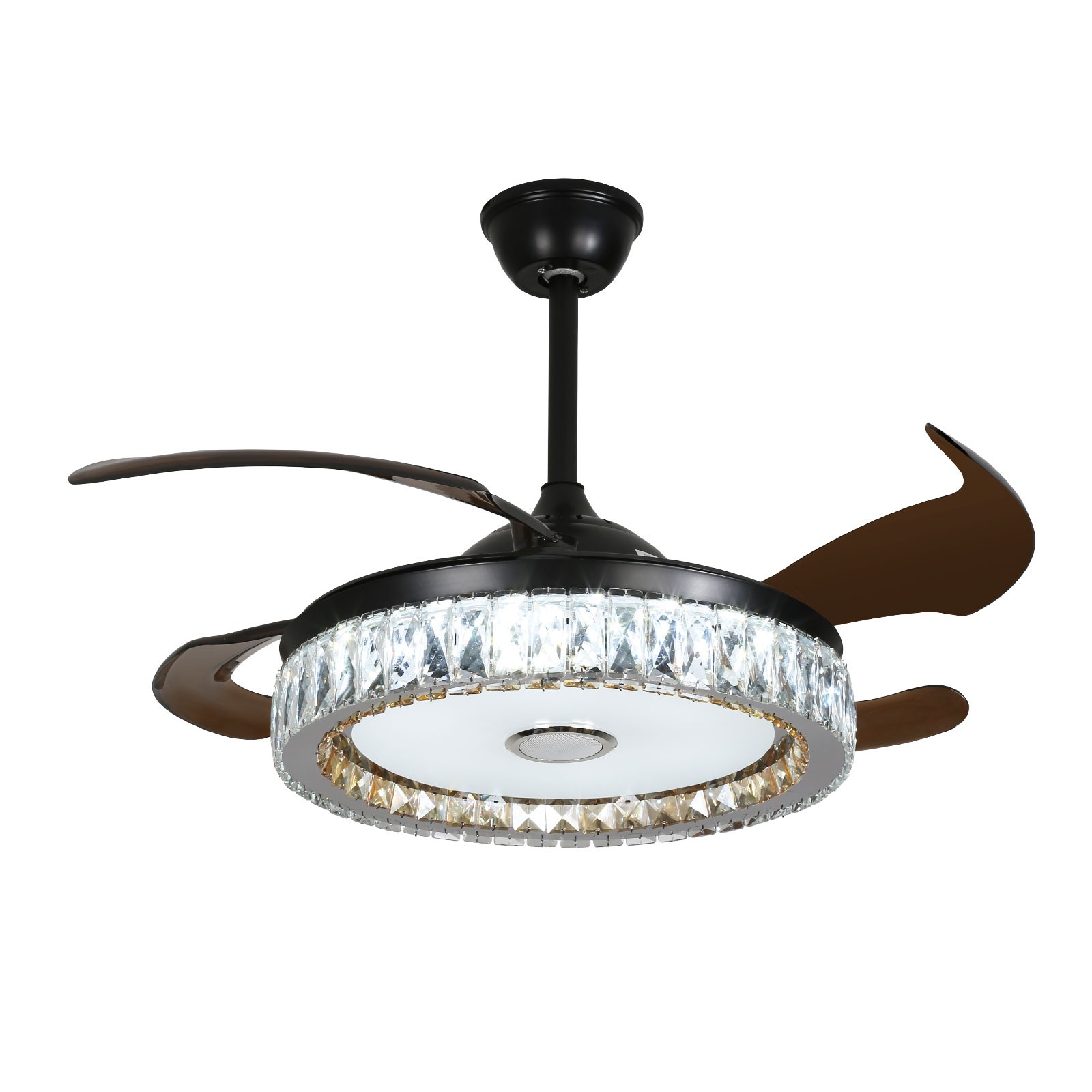 Ceiling Fan With Led Light 42 Inch Remote Control Retractable Black Crystal