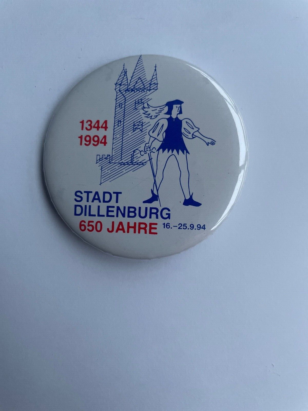 Button - 650 Years City of Dillenburg - 55mm Diameter - White