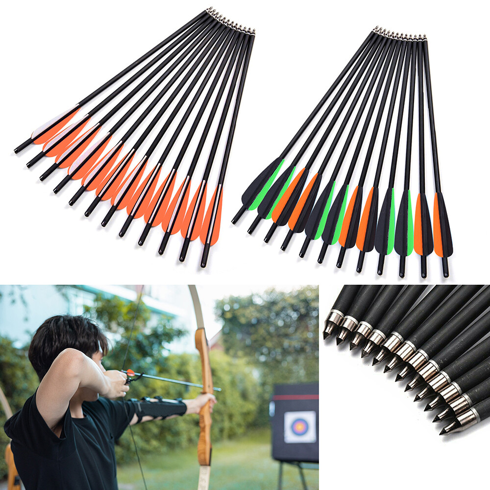 12pcs Carbon Look Hunting Crossbow Bolts Feather Removable Point