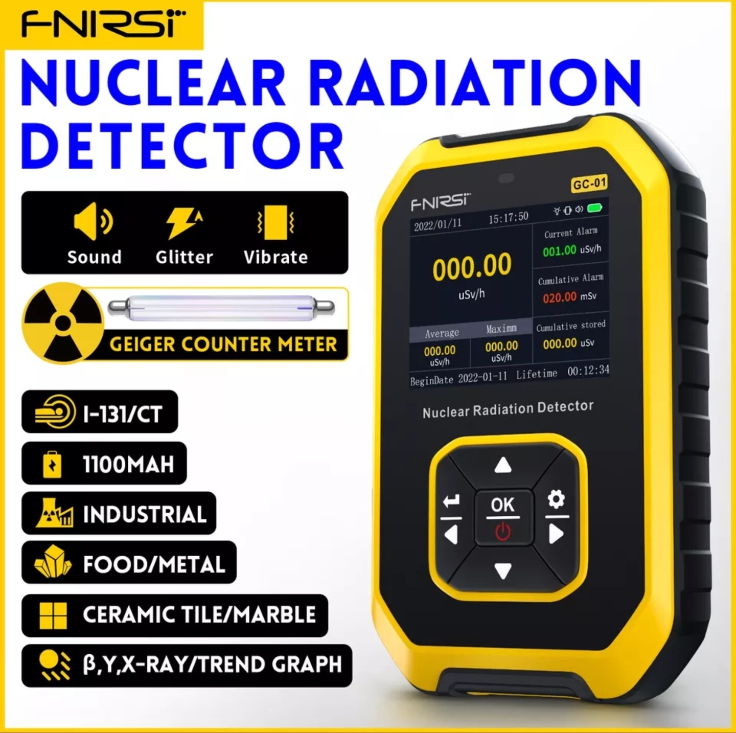 FNIRSI GC-01 Geiger Counter, Radiation Meter Nuclear Detector, Personal Dosimeter