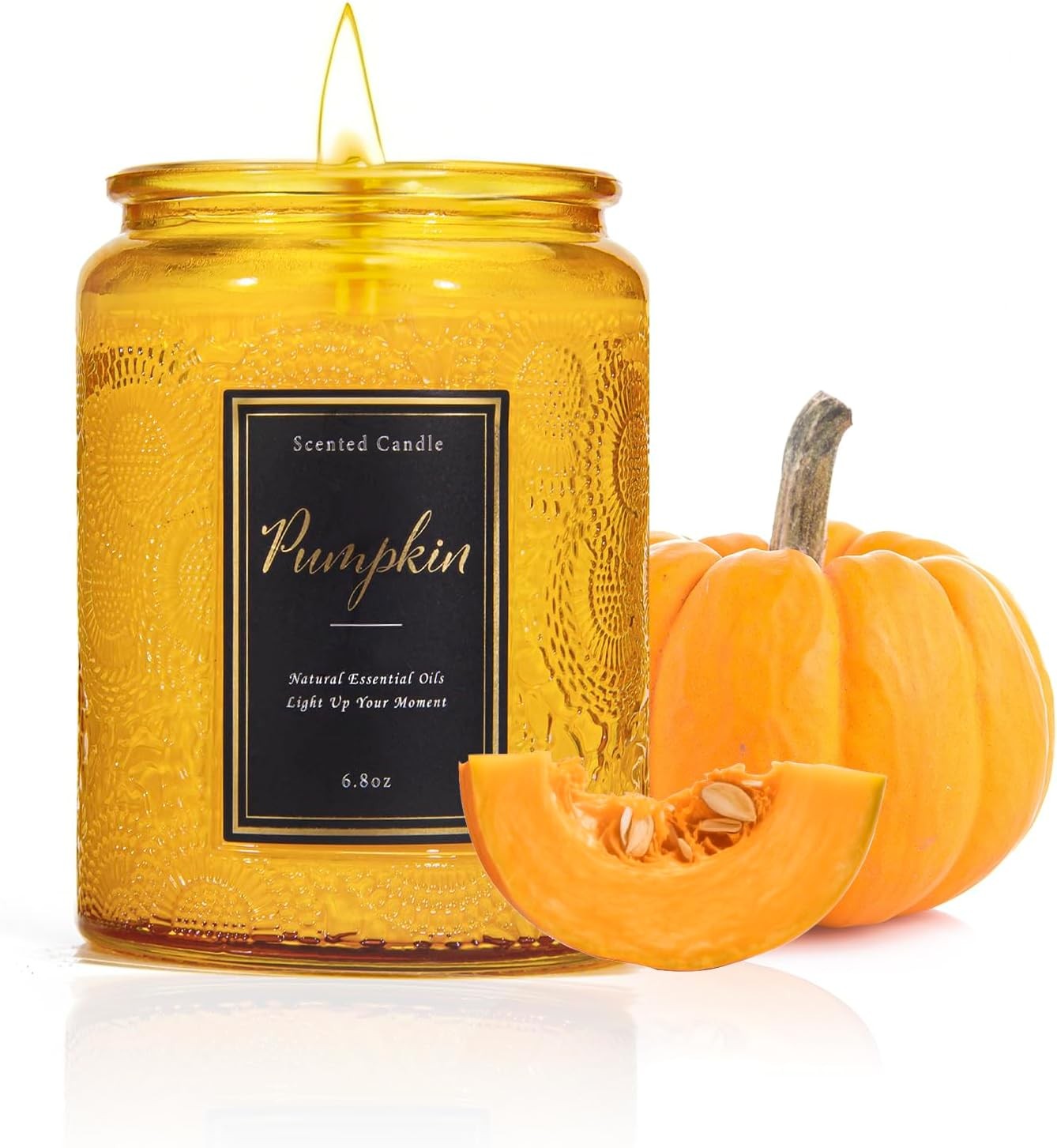 Pumpkin Scented Candle for Home, Luxury Glass Candles Soy Wax, Autumn Yellow