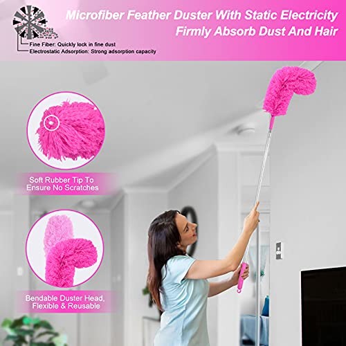 Microfiber Dusters for Cleaning, Feather Dusters with Extension Pole, Bendable
