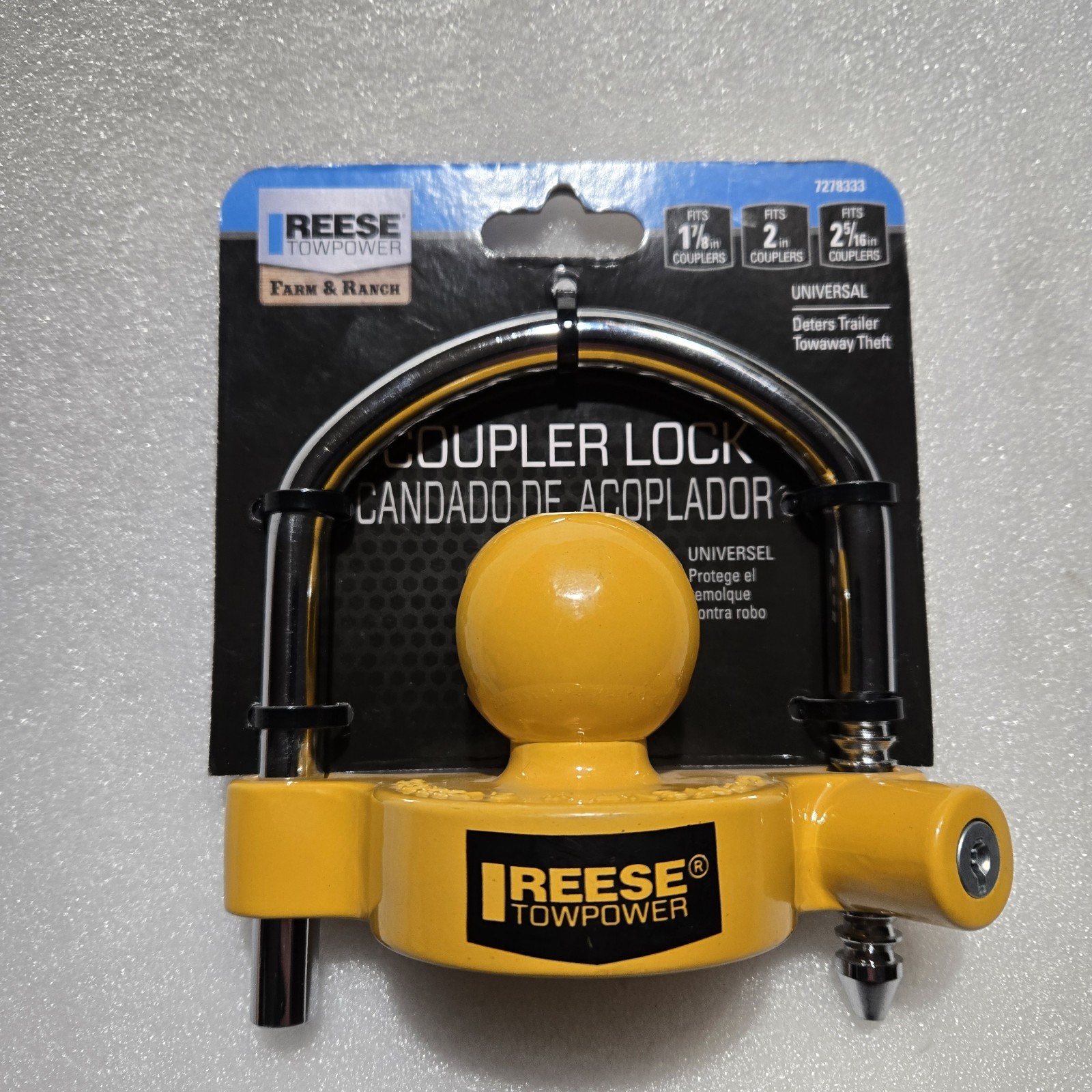Reese Towpower 7278333 Yellow & Chrome Universal Coupler Lock w/Key Trailer Lock