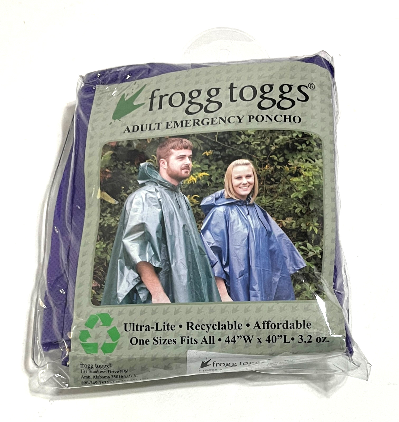 FROGG TOGGS Adult Purple Lavender Emergency Poncho 1 Size Fits All NEW