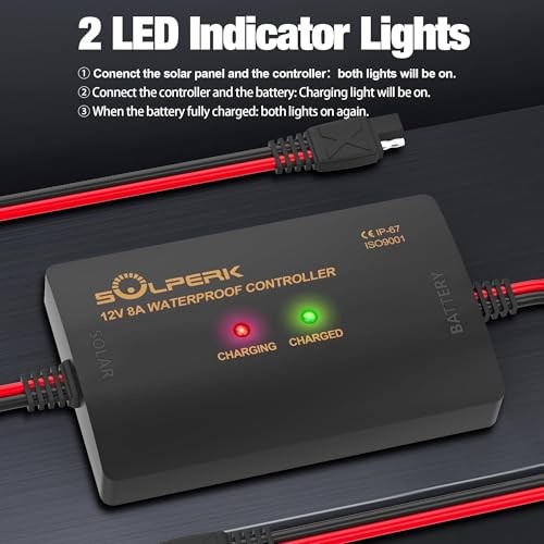 8A 12V Solar Charge Controller with LED Display - IP67 Waterproof - PWM