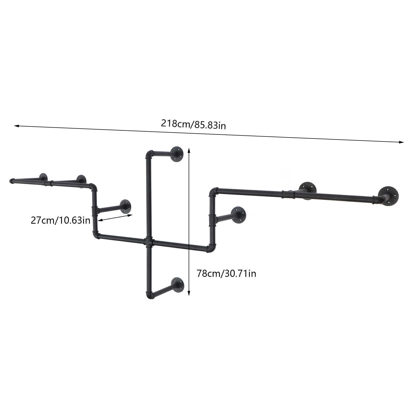 New Industrial Wall Mount Clothes Rack Pipe Clothing Garment Display Rack Retail