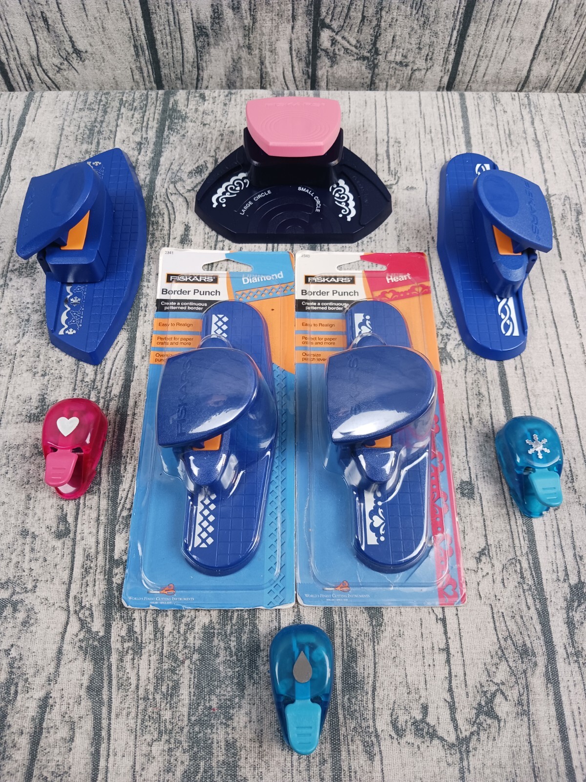 Lot of (5) Fiskars Border Punches + (3) Single Punches (8) Total (2) Are New