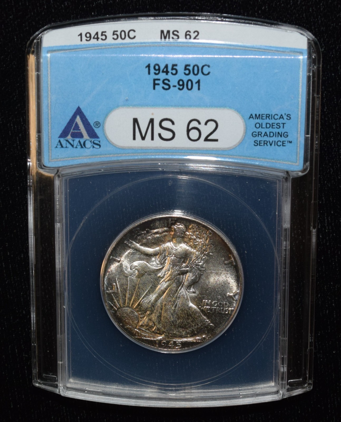 1945 50C No AW FS-901 ANACS MS62 Walking Liberty Half