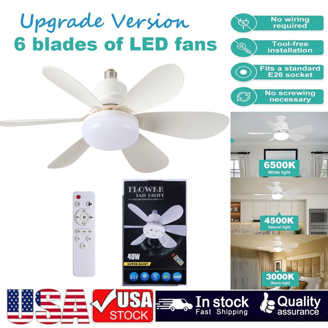US 21" Large Ceiling Fans with Lights, Socket Fan Light with Remote, 3 Colors...
