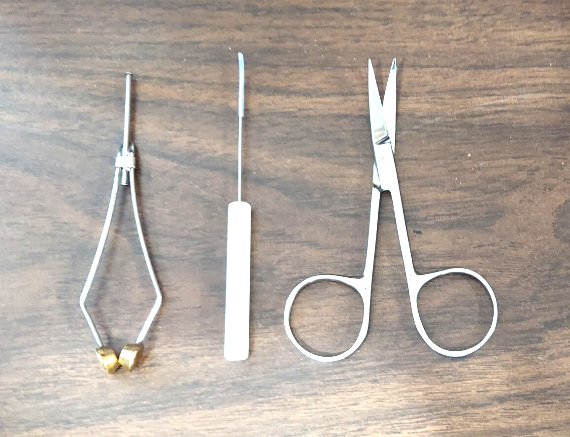 Set of 3 Fly Tying Tools Brass Stainless Bobbin Dubbing Needle Scissors NEW