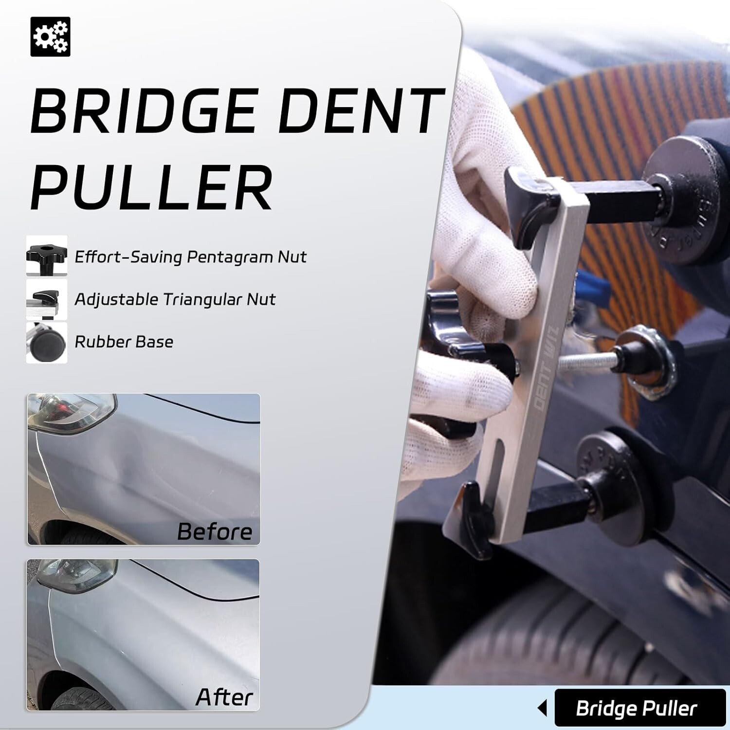 Car Dent Puller Kit - Slide Hammer, Glue Gun, Adjustable Bridge Puller, Suction