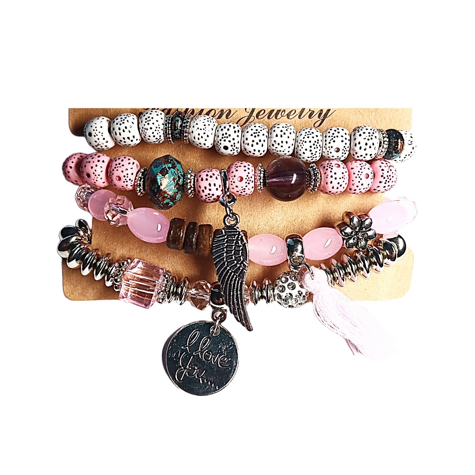 Beautiful Four Bracelet Stack Pink and White