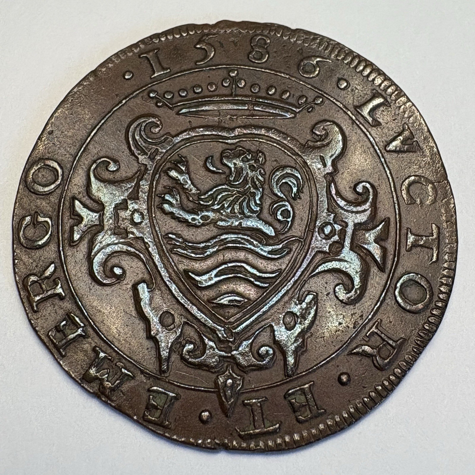 1586 Jeton Middelburg Netherlands Copper 31mm Zeeland Lion 1500s Coin