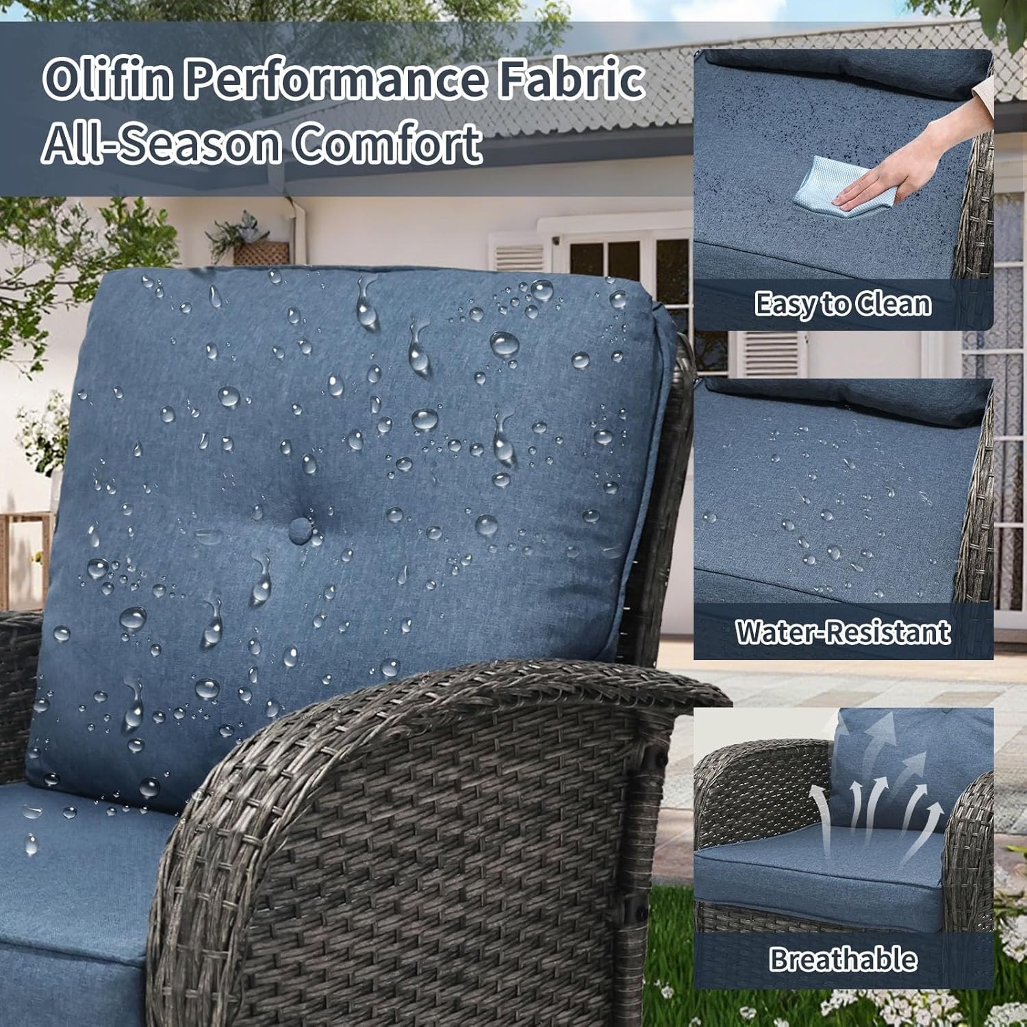 3 Piece Patio Furniture Set Outdoor Swivel Wicker Chairs with Side Table