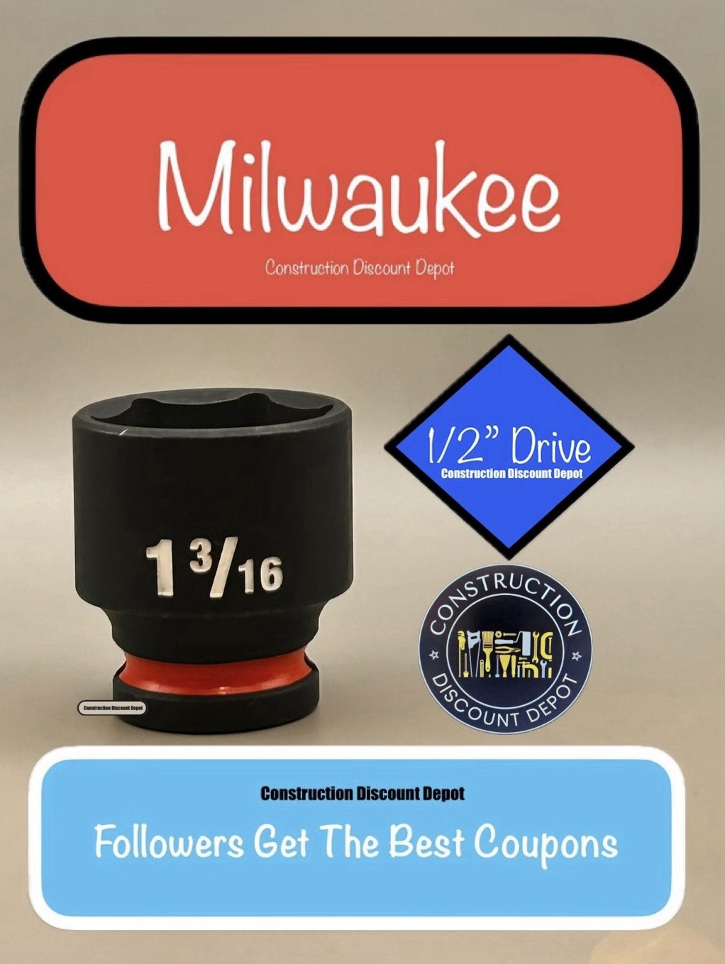 Milwaukee 49-66-6213 1-3/16 In. Shockwave Impact Duty 1/2 In. Drive Socket