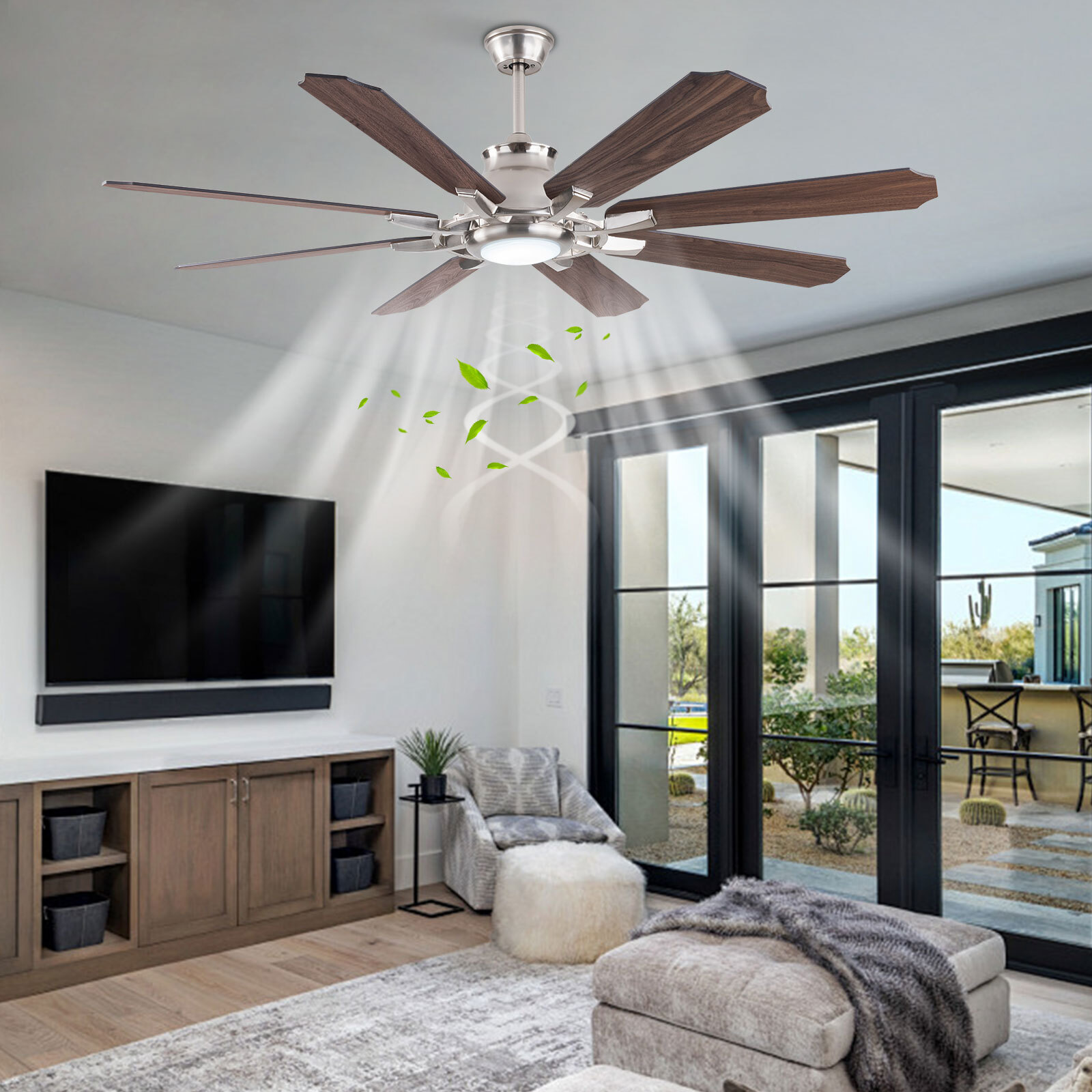 60" Wood Brown Ceiling Fan Light 8 Blades Chandelier Fan Ceiling Fixture Remote
