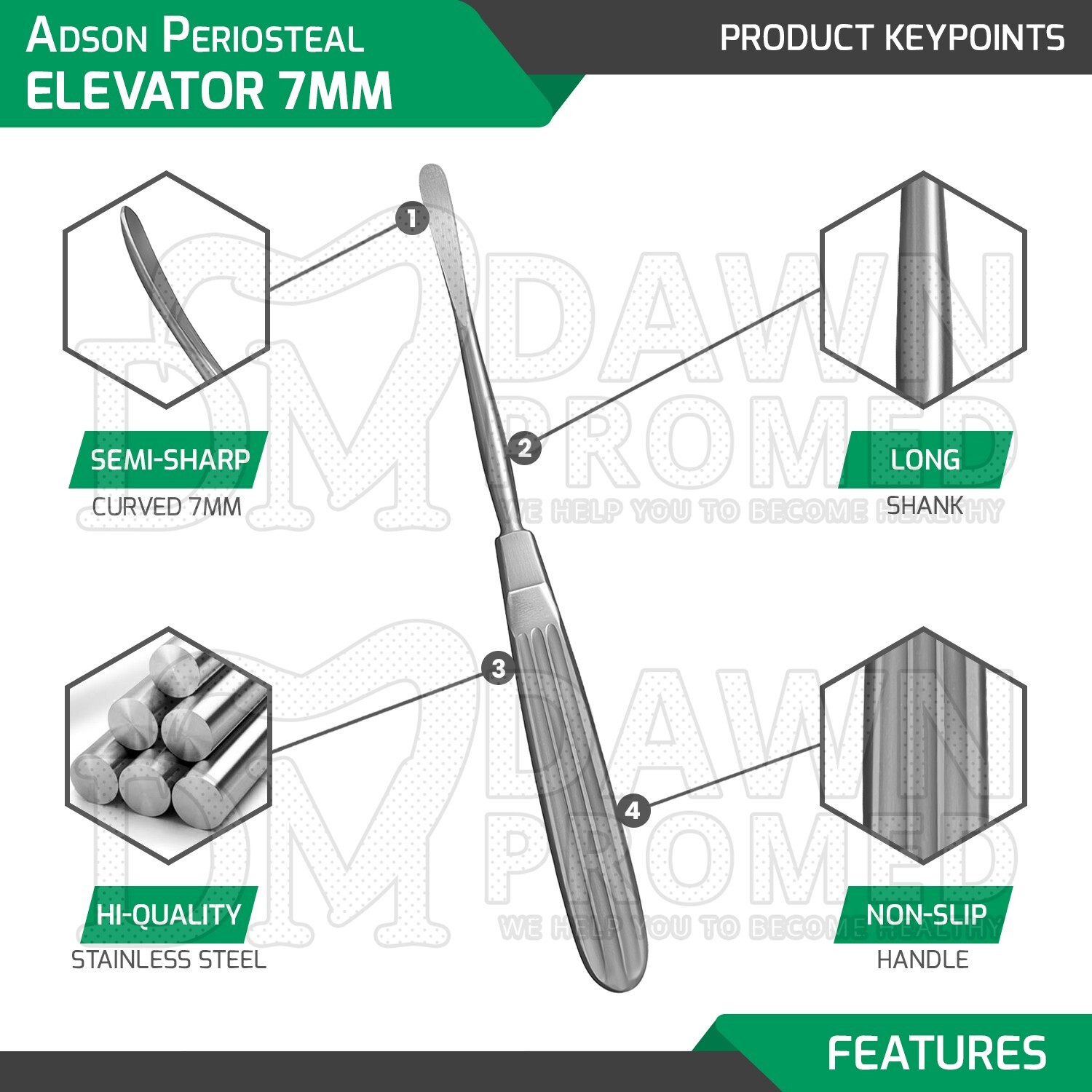 Adson Periosteal Elevator 7.5" Semi-Sharp Curved 7MM Neurosurgical Instruments