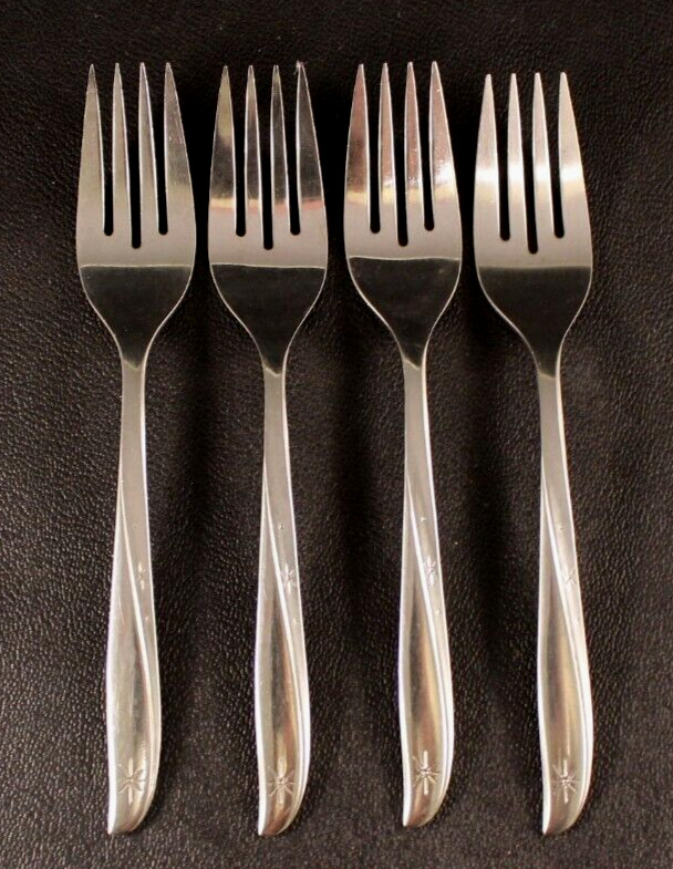 Oneida Community TWIN STAR Salad Forks * Set of 4 * Stainless 6 1/4" Atomic