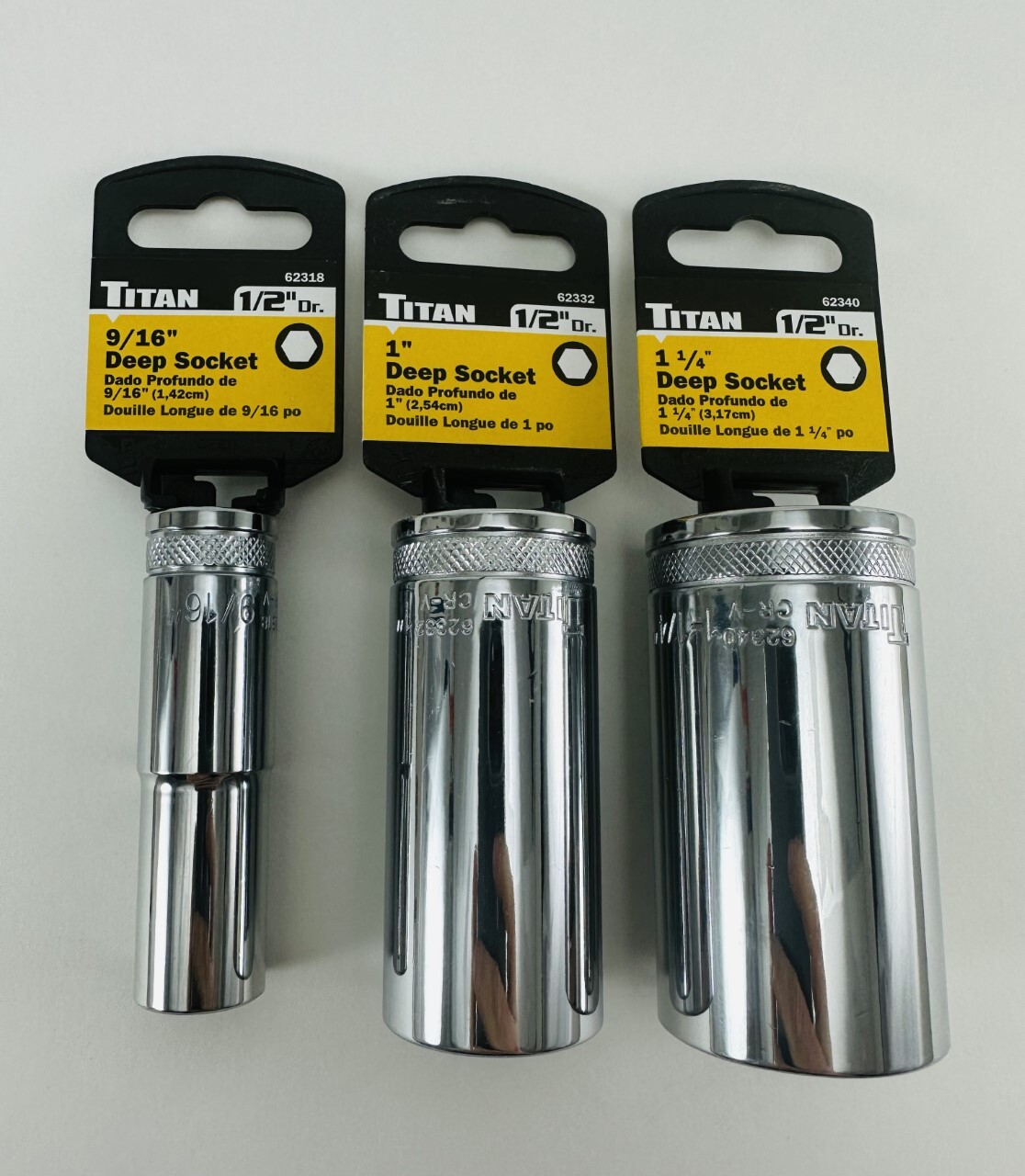 Titan INDIVIDUAL 1/2” Drive Deep SAE Standard Socket Choose From 1/2" - 1-1/4"
