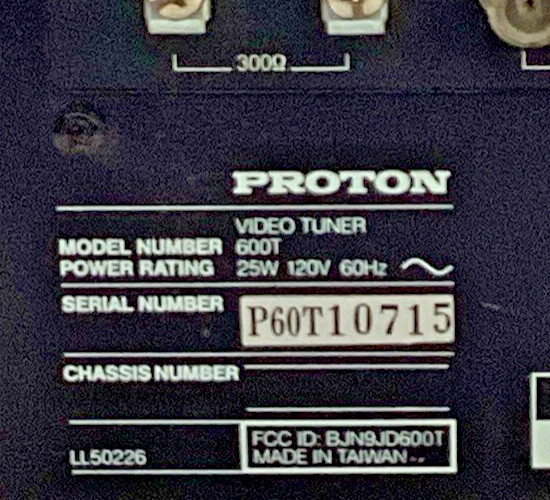 PROTON VIDEO TUNER AMPLIFIER MODEL 600T