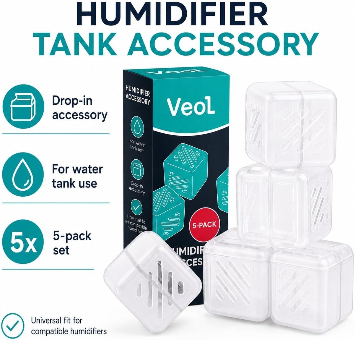 Essential Humidifier Cartridge Refills 5-Pack - Fits Multiple Models Easily
