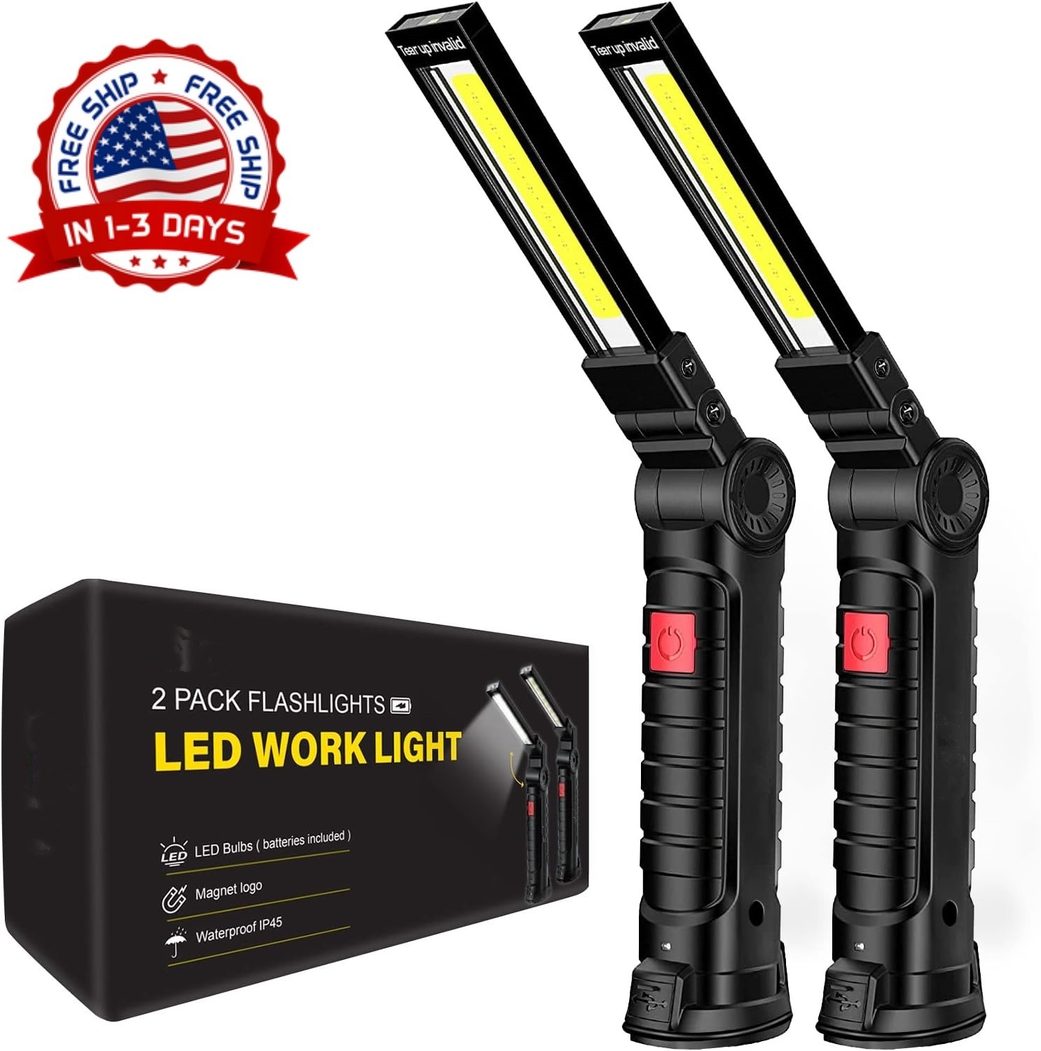 2 Luz Trabajo Recargable 1200 mAh LED Magnetica Plegable Con Gancho Para Mecanic