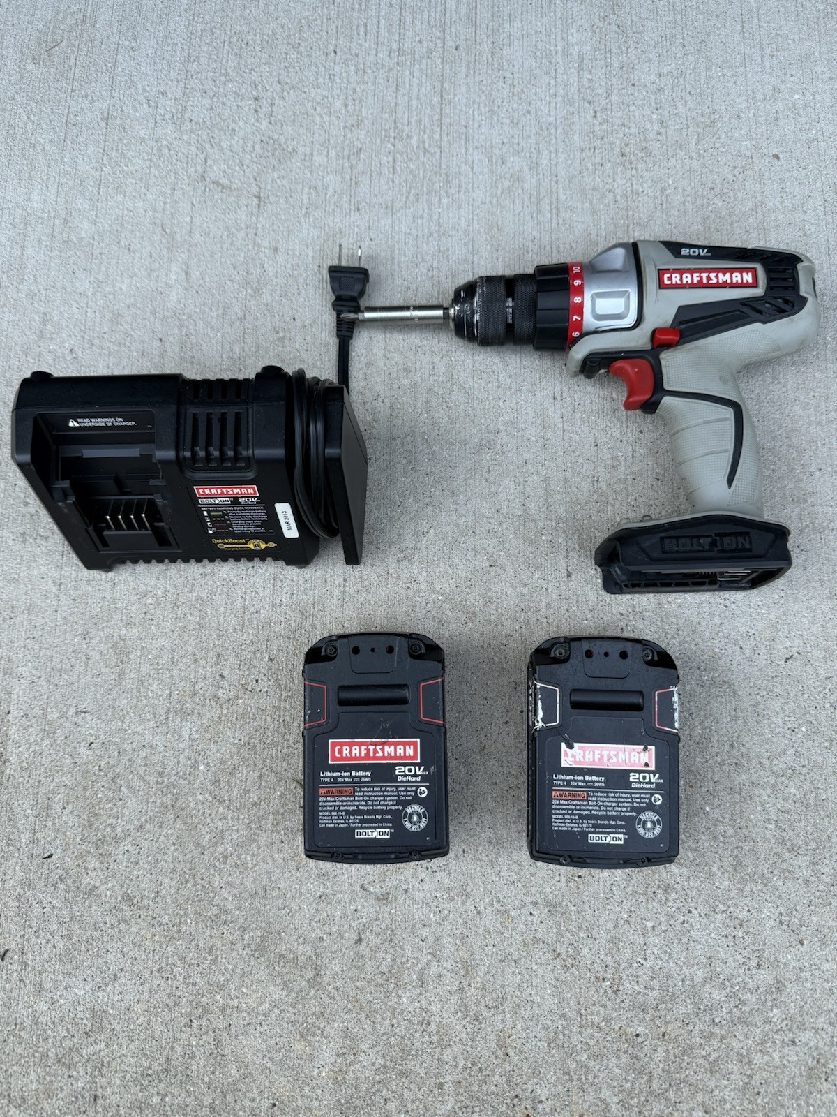 Craftsman 20v Bolt On Cordless Drill 900.16496 With (2) Battery & Charger~WORKS