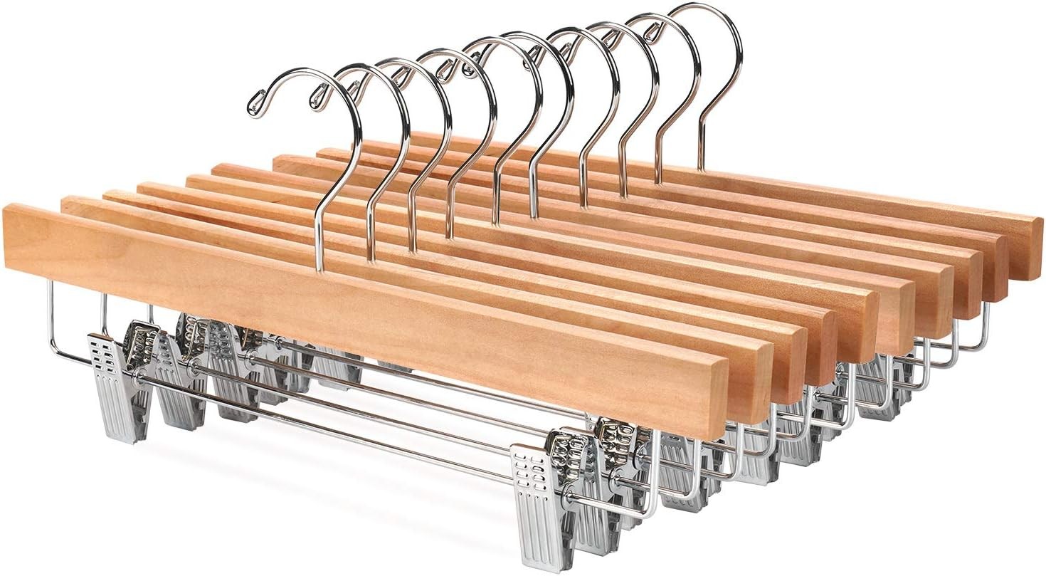 Solid Lotus Wood Deluxe Wooden Pants Hangers Bottom Hanger Jeans Hanger Skirt...