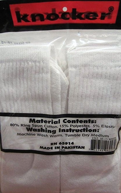 Mens 6 Pair Knocker ALL WHITE Black COTTON Tube Sock Cushion First Quality 10-15