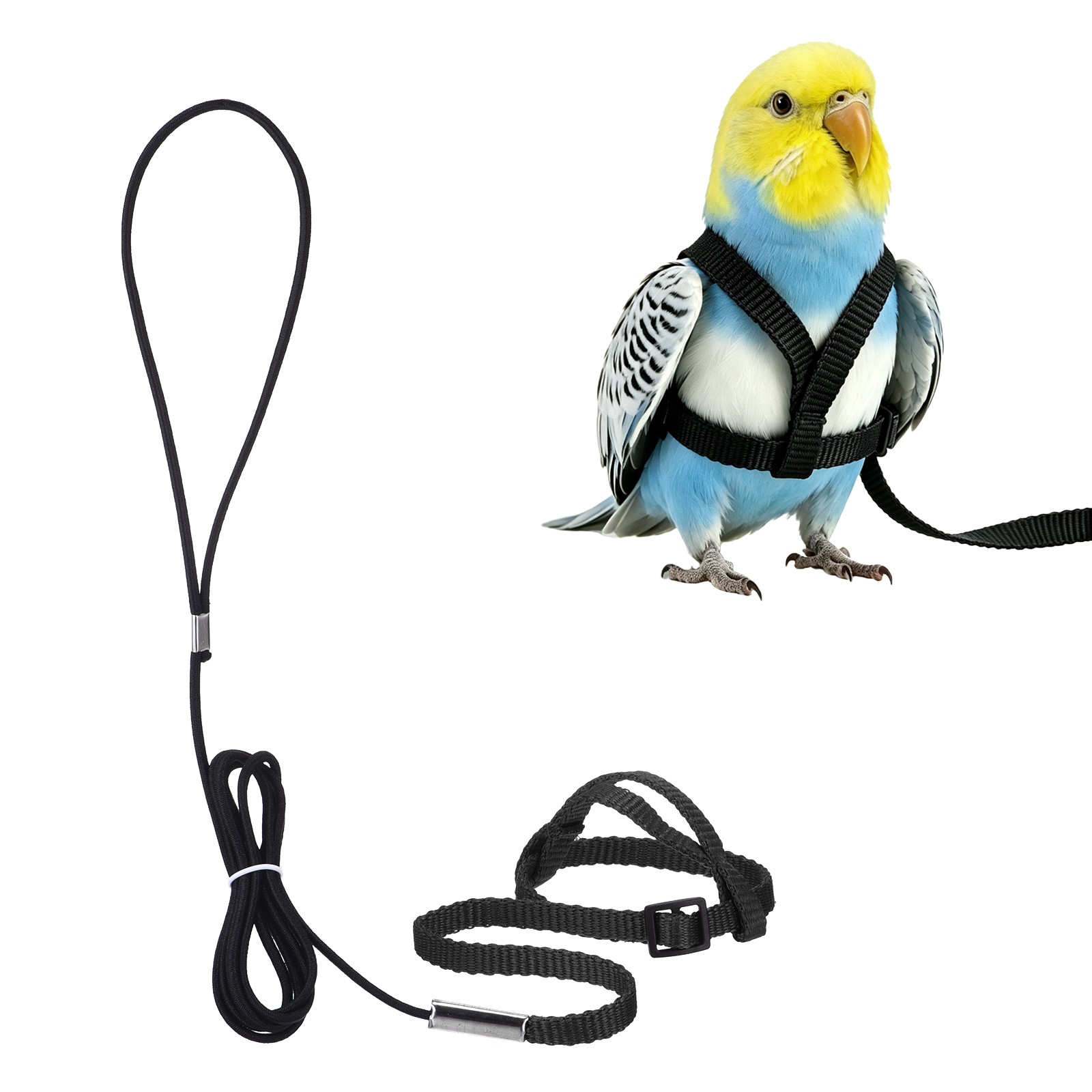Adjustable Bird Harness Parrot Leash, XS Size Nylon Bird Harness, Black