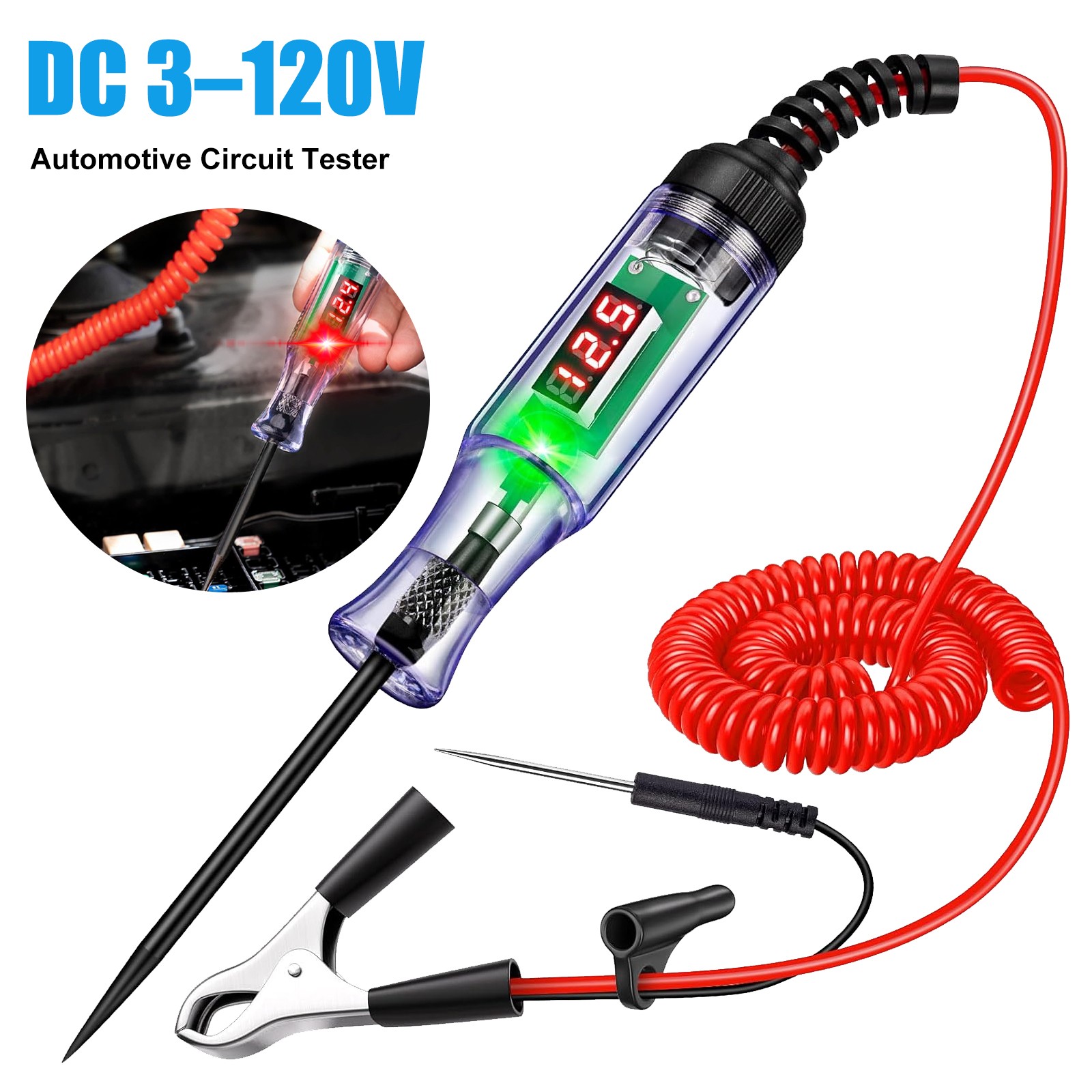 3V-120V Digital Auto Tester Electric Circuit Tester for Cars Trucks SUVs & Boats