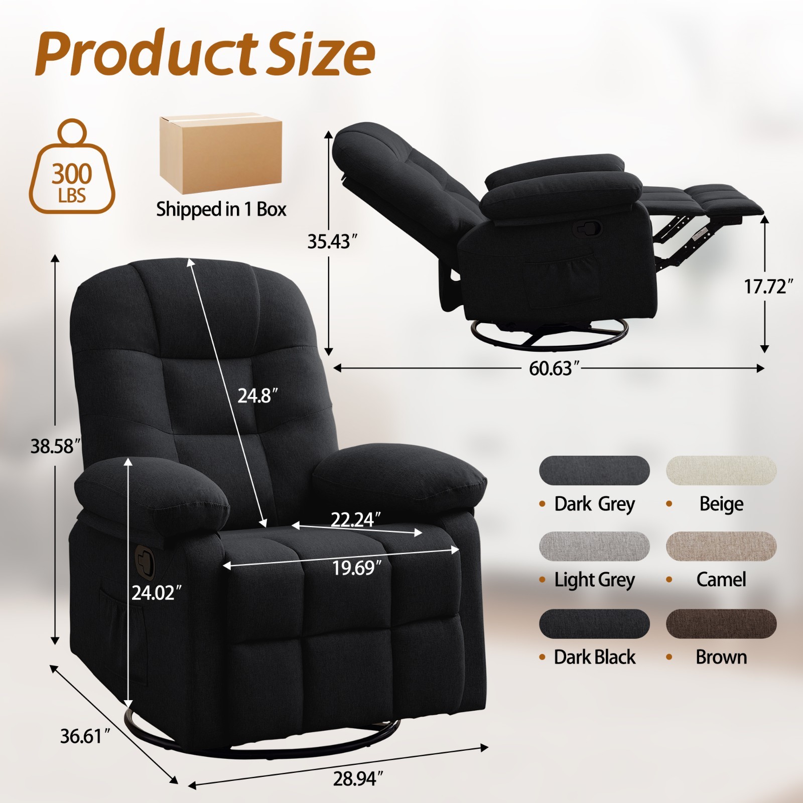 Korser Manual Swivel Rocker Recliner Chair Small Recliner Sofa for Small Spaces