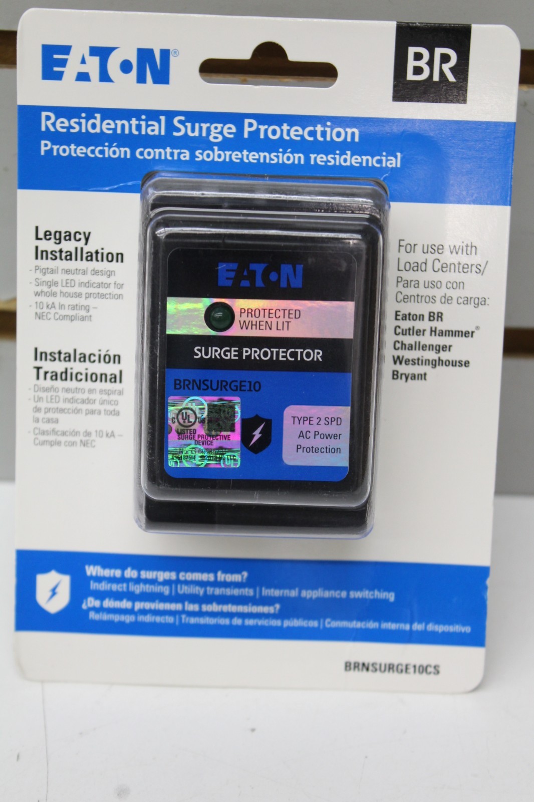 Eaton BRNSURGE10CS Residential Surge Protection Legacy Installation 120/240v60hz