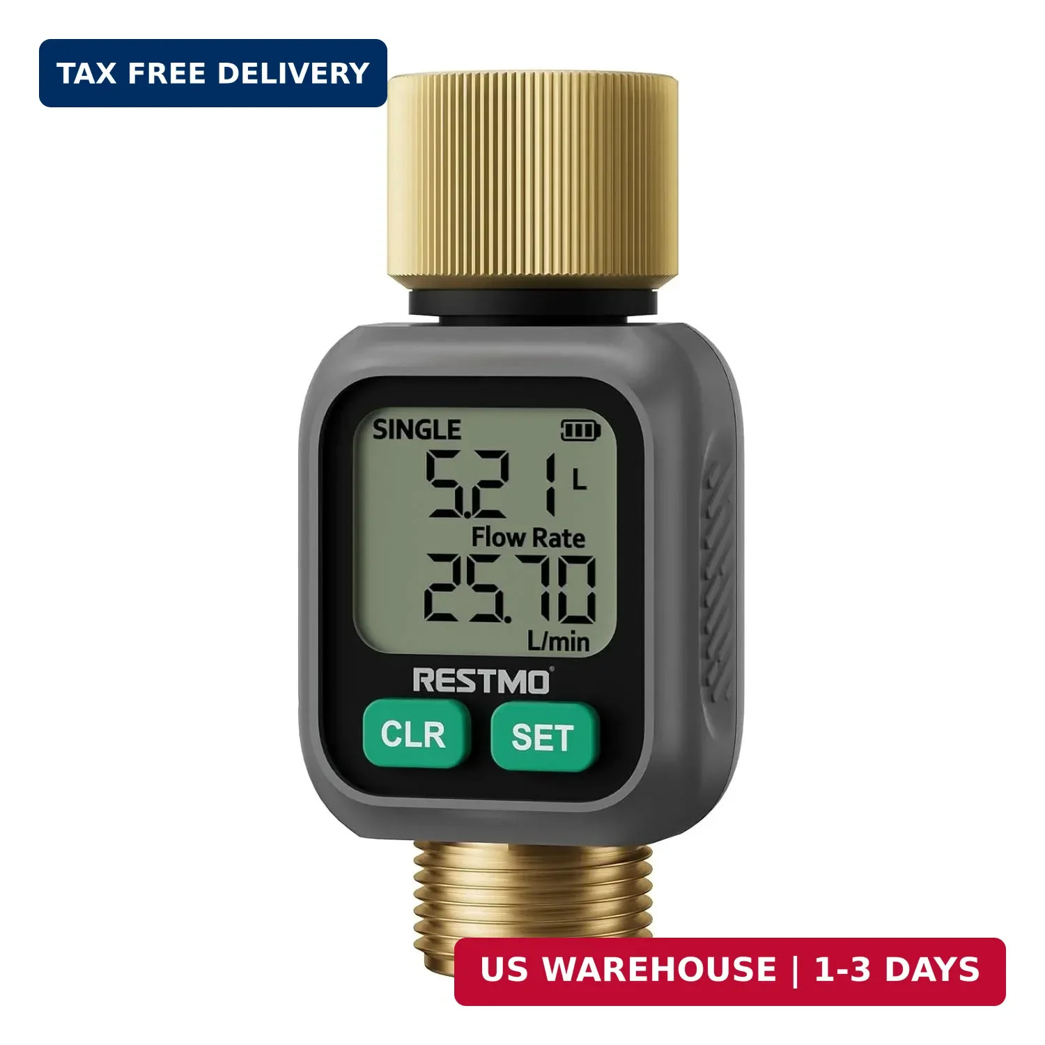 Water Flow Meter with Dual Zone Display Screen, Brass Inlet & Outlet Wate