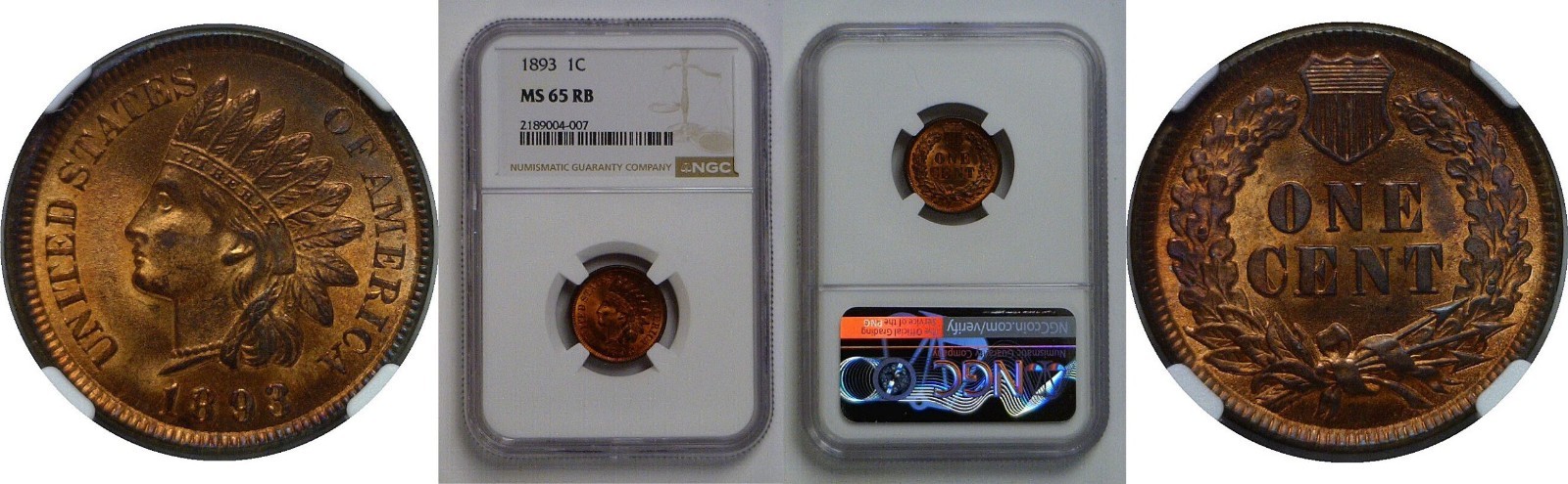 1893 Indian Head Cent NGC MS-65 RB