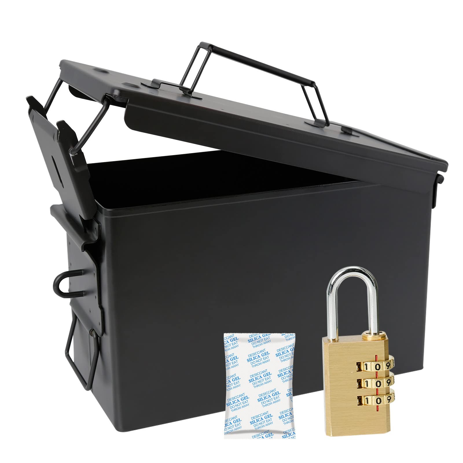 Aolamegs 50 Cal Metal Ammo Can 50 Black Lockable with Padlock