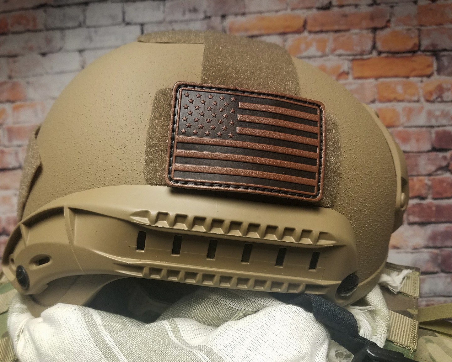 Brown PU Leather US American Flag Tactical Hook Backing 2x3 Patch