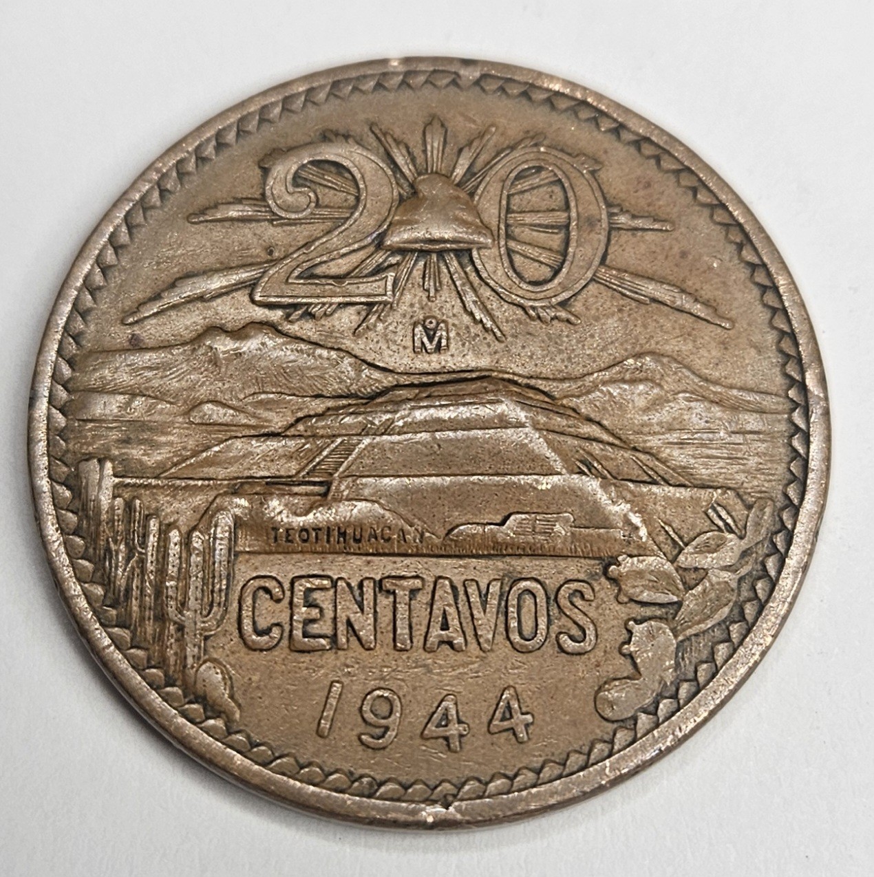 1944 Mexico 20 Centavos - Circulated Mexican Bronze World Coin - L14