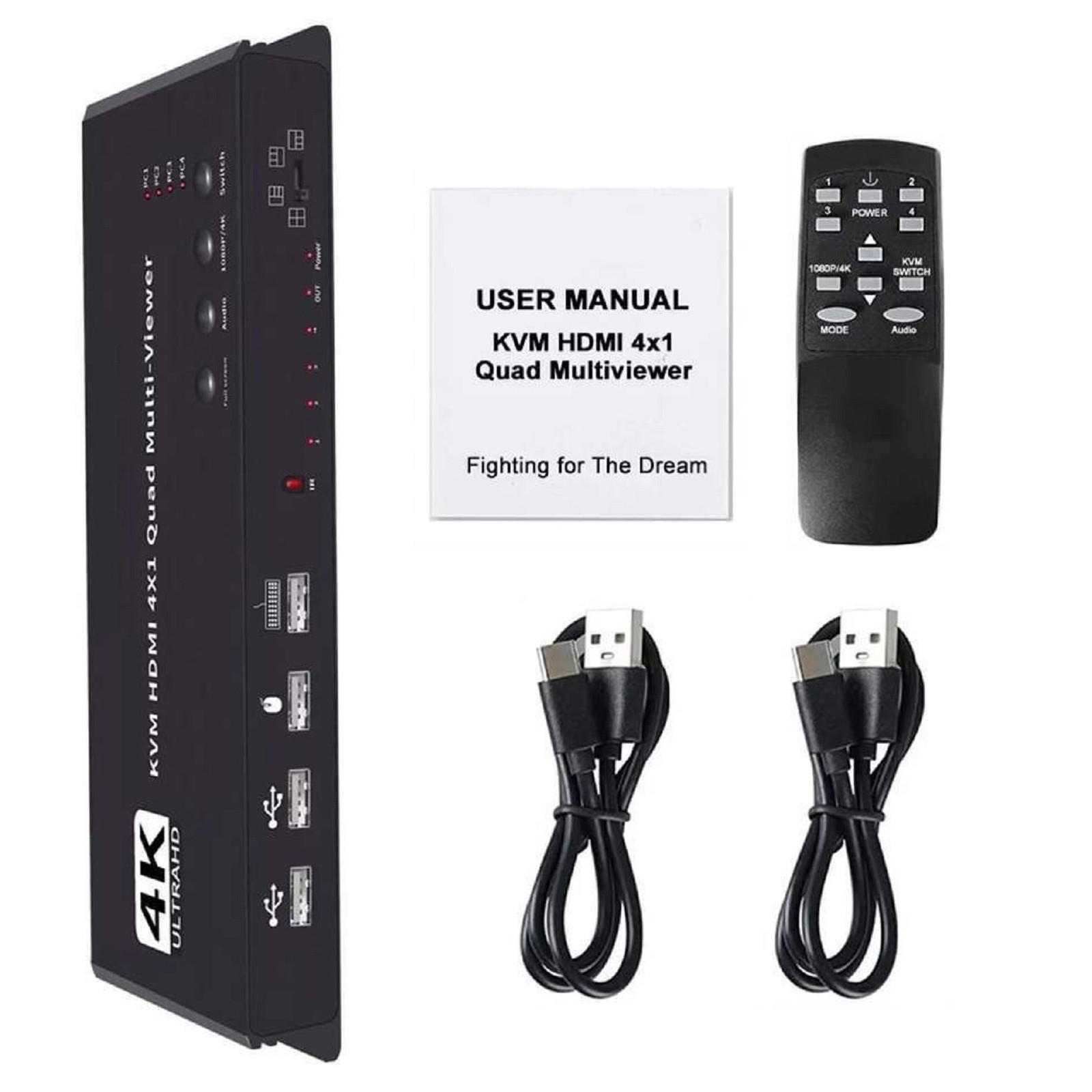 Hotkey 4K 4x1 KVM HDMI Quad Multi-Viewer Display Switch Vedio Wall Controller t