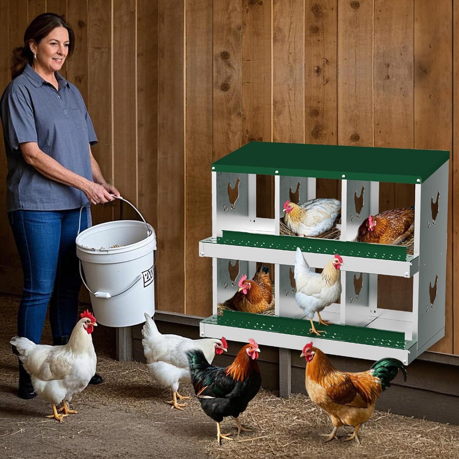 Chicken Nesting Box 2-Tier Egg Collection 6/8/10 Holes Chicken Hens Laying Boxes