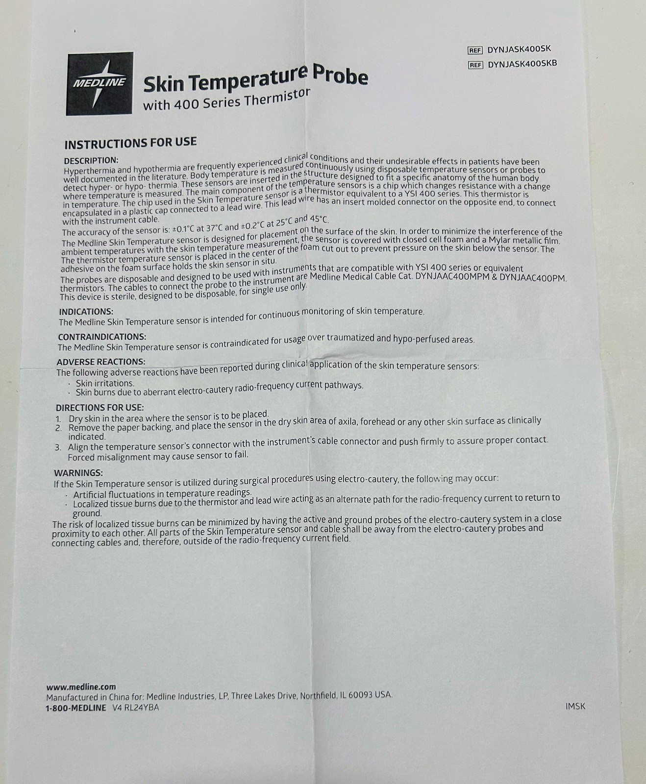 400 Series Thermistor Temperature Sensor, 50/bx DISPOSABLE