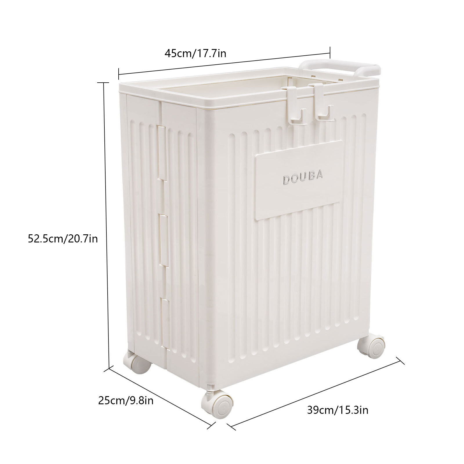 White Foldable Storage Box with Lid 4 Universal Wheels Hooks PP
