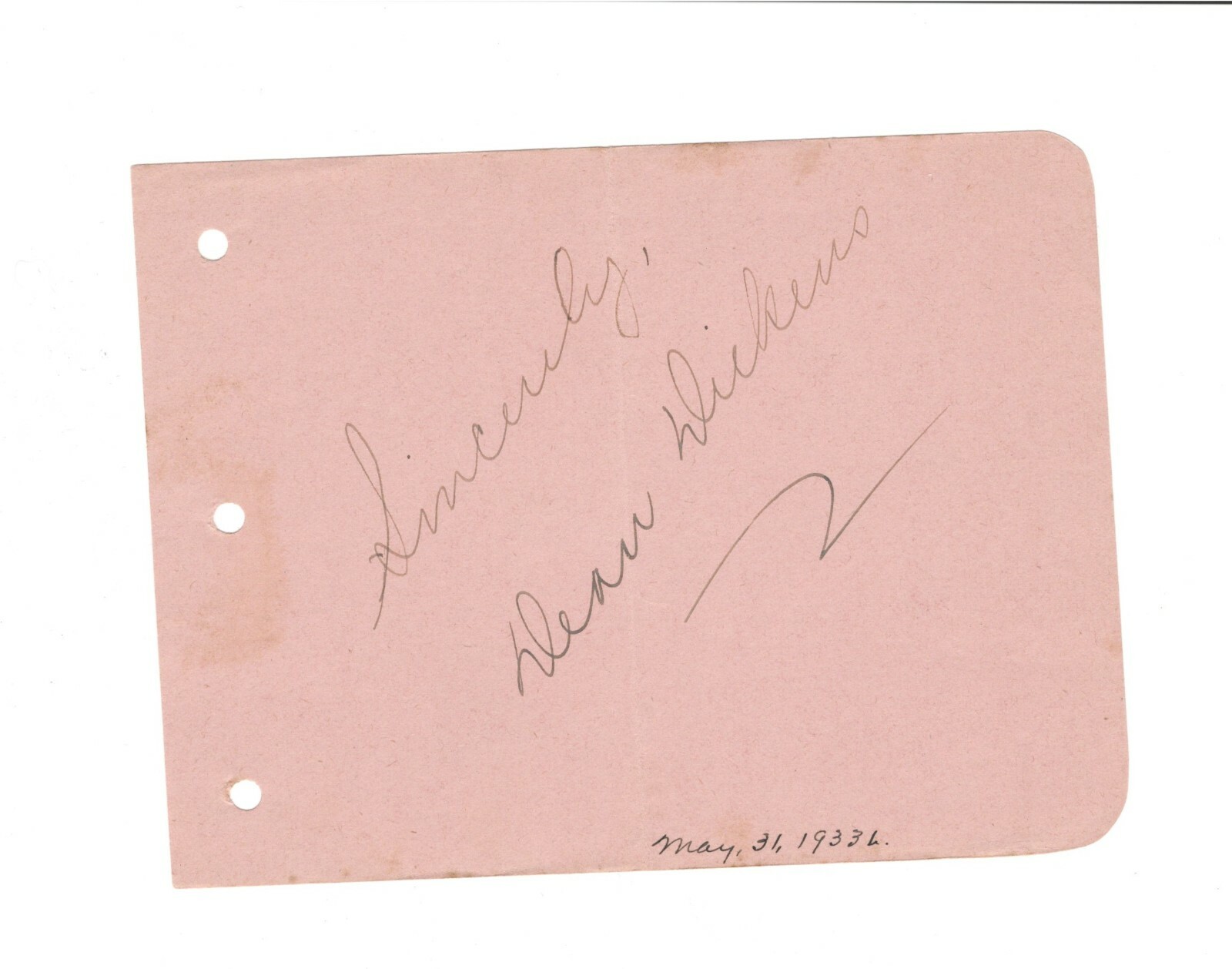 DEAN DICKENS AUTOGRAPH ON OLD ALBUM PAGE