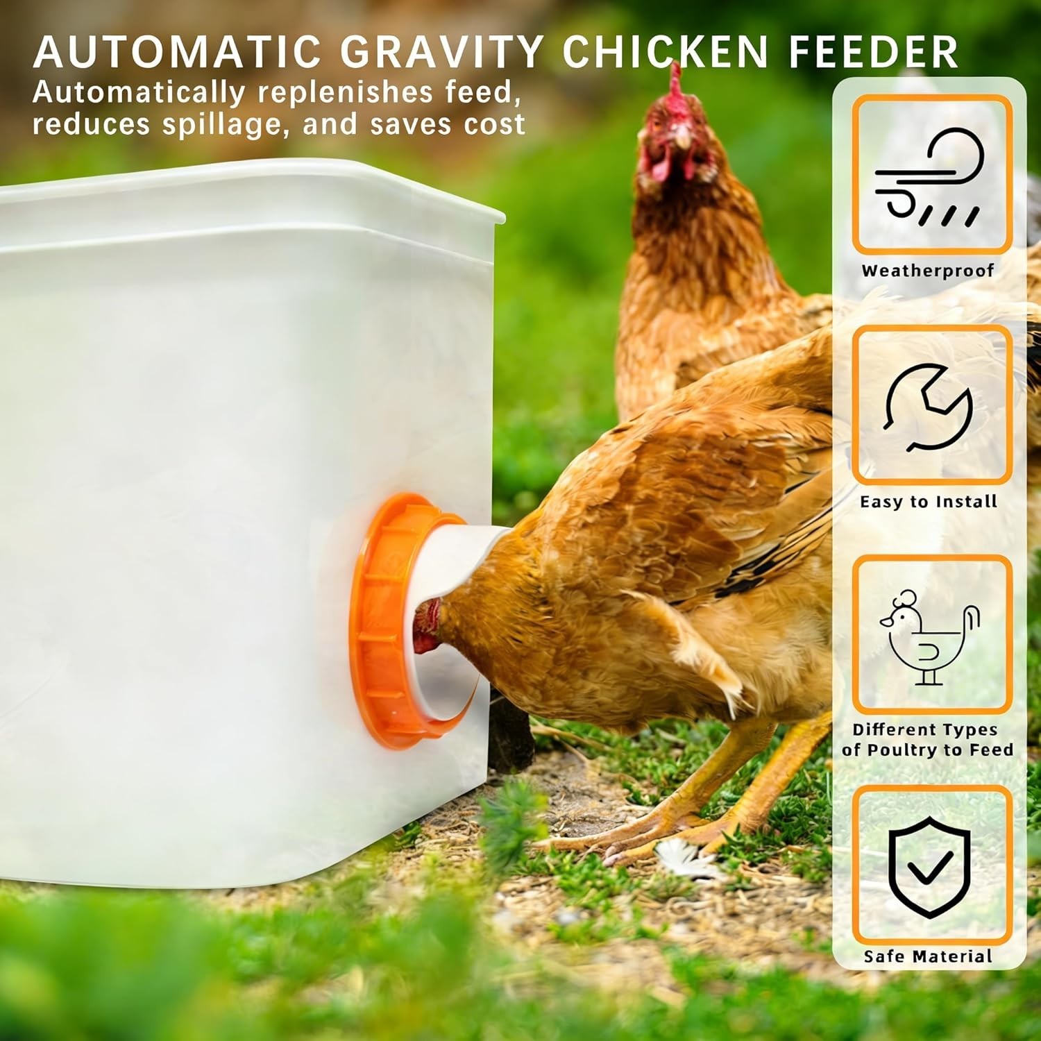 Efficient No Waste Chicken Feeder | 6 Pack with Waterproof Covers & Accessories