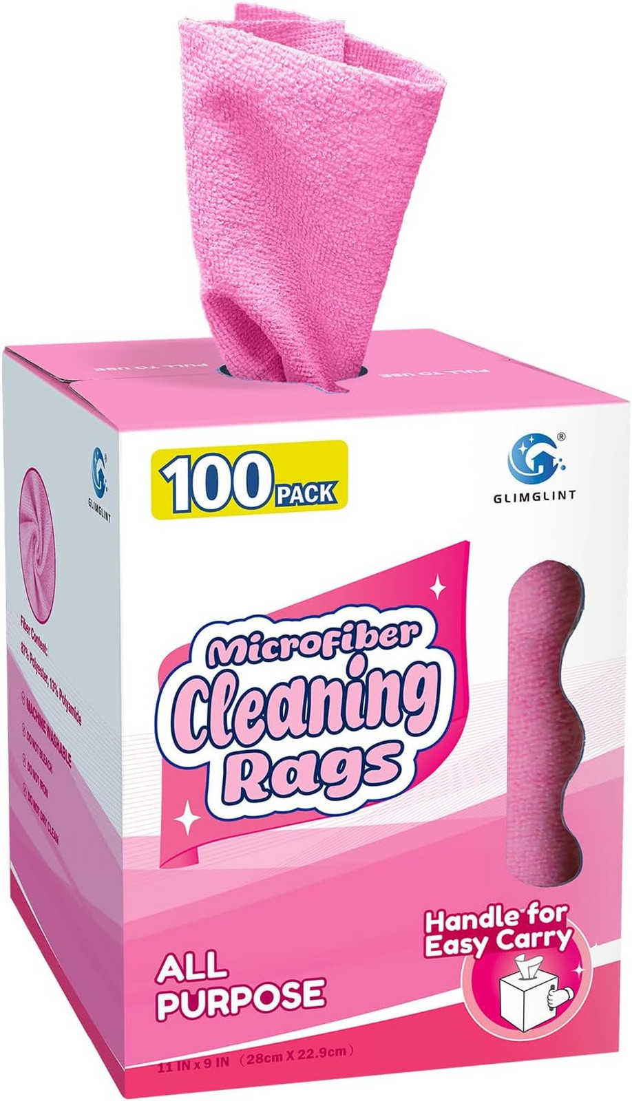 Pink Microfiber Cleaning Cloths Pack of 100, Reusable, Lint-Free, Ultra