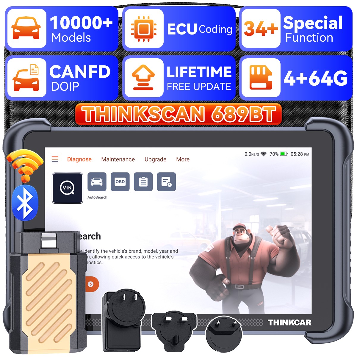 ThinkScan 689BT OBD2 Scanner Auto Diagnostics E'CU Coding Lifetime Free Update