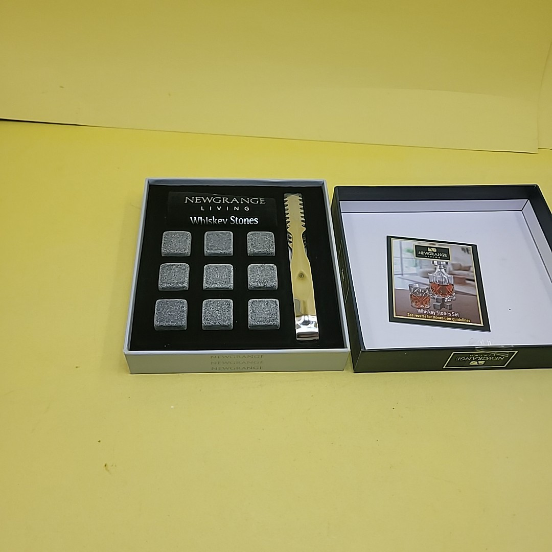 NEWGRANGE LIVING Whiskey Stone Set ICE Cubes TONGS Gift Box Wedding, Home Bar