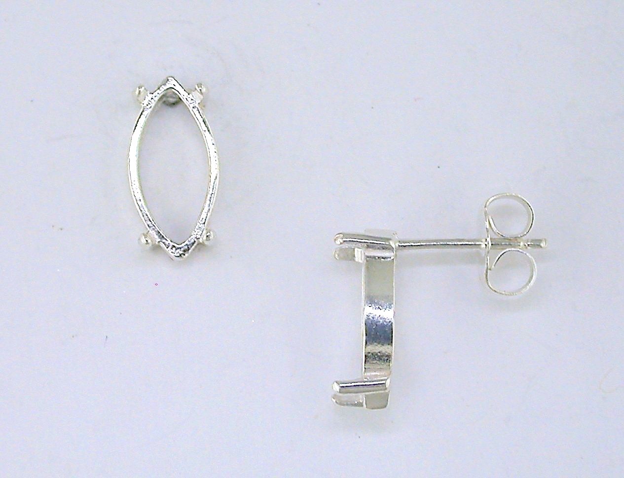 Marquise Cabochon 4 Prong Earring Setting Sterling Silver