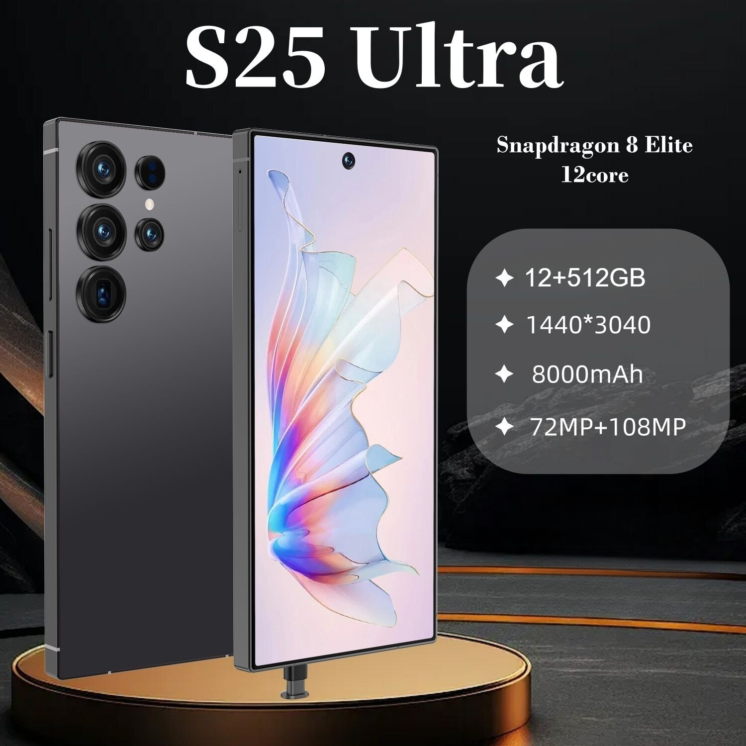 S25 Ultra Smartphone Unlocked 7.3'' Android 8000mAh 12+512GB 72+108MP Dual SIM